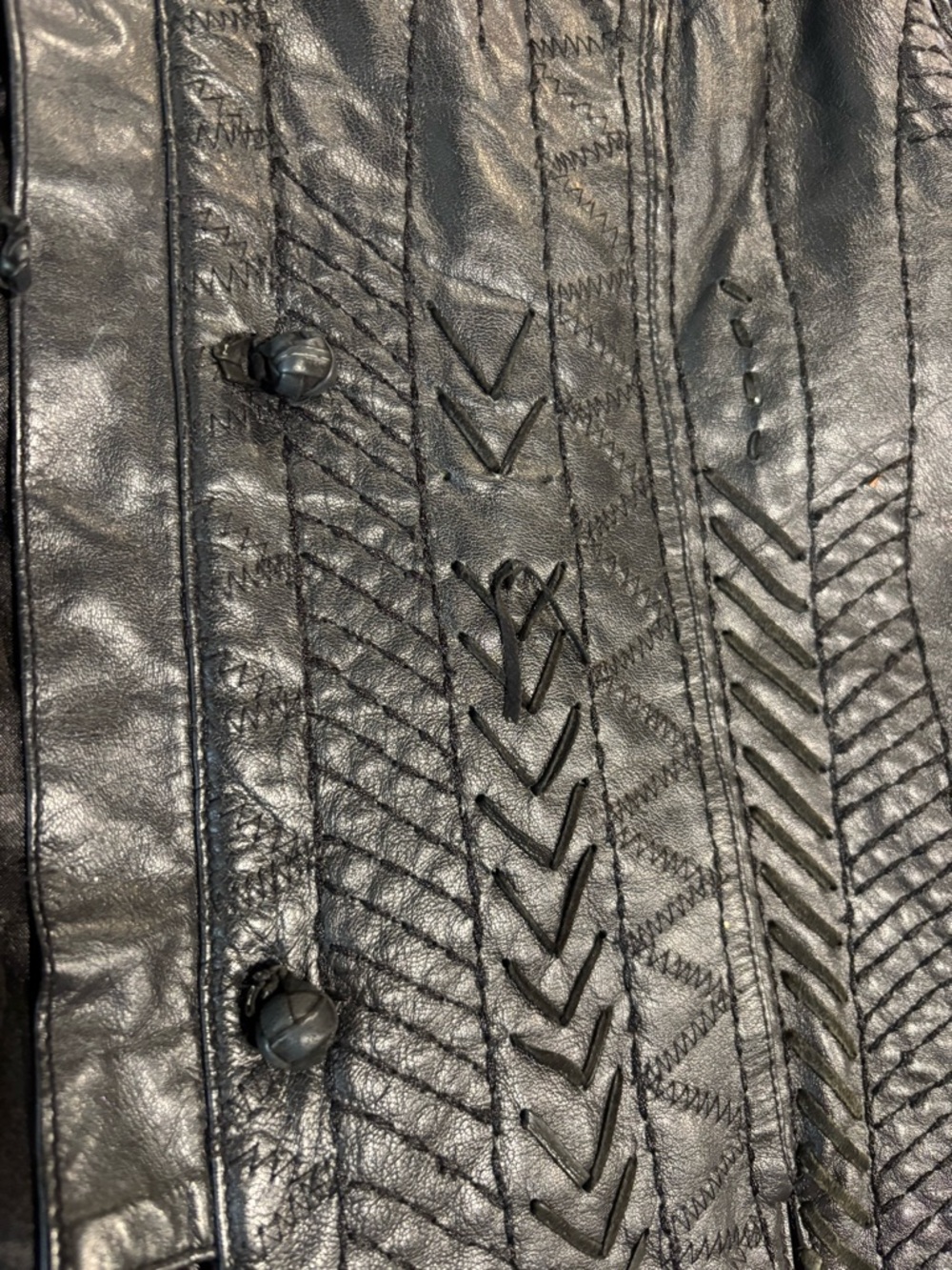 Margaret Godfrey Black Genuine Leather Woven Stitch Vest Size 8 Western Biker - Picture 7 of 9